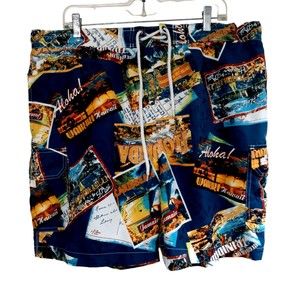 CARIBBEAN JOE Mens Swim Trunk SHORTS Size L LARGE with Hawaii Honolulu design